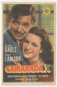 8s195 COMRADE X Spanish herald '40 romantic close up of Hedy Lamarr embracing Clark Gable!
