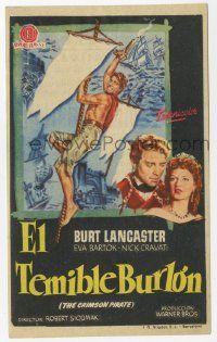 8s205 CRIMSON PIRATE Spanish herald '55 art of barechested Burt Lancaster swinging on rope!