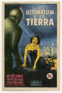 8s217 DAY THE EARTH STOOD STILL Spanish herald '52 Soligo art of Patricia Neal cowering from Gort!