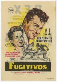 8s219 DEFIANT ONES Spanish herald '59 art of Tony Curtis & Sidney Poitier chained together!