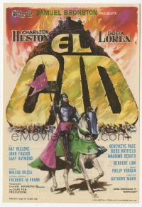 8s248 EL CID Spanish herald '61 great different art of Charlton Heston in armor by Mac Gomez!