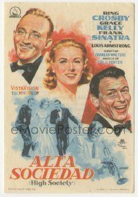 8s341 HIGH SOCIETY Spanish herald '59 Mongho art of Sinatra, Crosby, Grace Kelly & Louis Armstrong