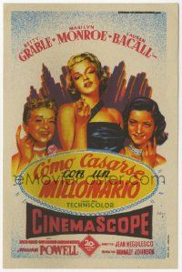 8s356 HOW TO MARRY A MILLIONAIRE Spanish herald '54 Soligo art of Marilyn Monroe, Grable & Bacall!
