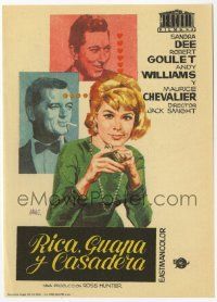 8s362 I'D RATHER BE RICH Spanish herald '65 Jano art of Sandra Dee, Robert Goulet & Andy Williams!