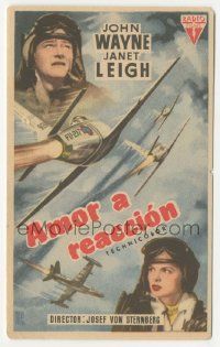 8s383 JET PILOT Spanish herald '57 art of John Wayne, Janet Leigh & military jets, Howard Hughes!
