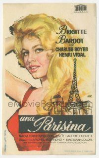 8s397 LA PARISIENNE Spanish herald '63 different Jano art of sexy Brigitte Bardot by Eiffel Tower!