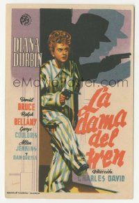 8s403 LADY ON A TRAIN Spanish herald '47 detective Deanna Durbin in pajamas with gun on a manhunt!