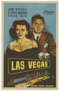 8s409 LAS VEGAS STORY Spanish herald '52 MCP art of gambler Victor Mature & sexy Jane Russell!