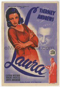 8s413 LAURA Spanish herald '46 different Soligo art of Dana Andrews & sexy Gene Tierney, Preminger
