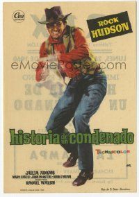 8s415 LAWLESS BREED Spanish herald '60 full-length Jano art of cowboy Rock Hudson with gun!