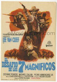8s448 MAGNIFICENT SEVEN RIDE Spanish herald '73 art of Lee Van Cleef & cowboys shooting guns!