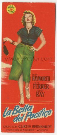 8s469 MISS SADIE THOMPSON Spanish herald '56 full-length Rita Hayworth smoking & swinging purse!