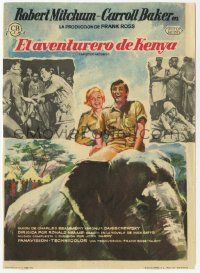 8s474 MISTER MOSES Spanish herald '65 art of Robert Mitchum & Carroll Baker on African elephant!