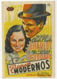 8s477 MODERN TIMES Spanish herald R1947 different Lloan art of Charlie Chaplin & Paulette Goddard!