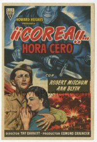 8s518 ONE MINUTE TO ZERO Spanish herald '53 art of Robert Mitchum & Ann Blyth in the Korean War!