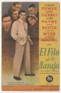 8s563 RAZOR'S EDGE Spanish herald '48 art of Tyrone Power, Gene Tierney & cast, Somerset Maugham