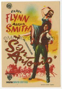 8s593 SAN ANTONIO Spanish herald R50s Ramon art of Alexis Smith sitting on Errol Flynn's shoulder!