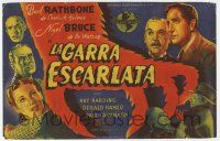 8s598 SCARLET CLAW Spanish herald '46 art of Basil Rathbone as Sherlock Holmes & Bruce as Watson!