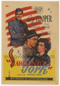 8s604 SERGEANT YORK Spanish herald '47 different artwork of Gary Cooper in uniform, Howard Hawks