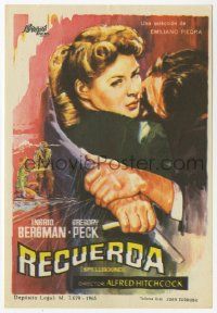 8s628 SPELLBOUND Spanish herald R65 art of Peck, Ingrid Bergman & straight razor, Hitchcock!