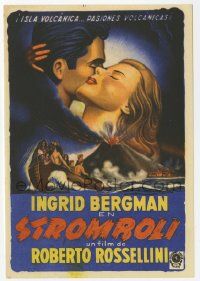 8s643 STROMBOLI Spanish herald '52 Ingrid Bergman, directed by Roberto Rossellini, volcano art!