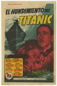 8s682 TITANIC Spanish herald '53 Soligo art of Clifton Webb, Barbara Stanwyck & legendary ship!