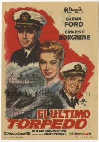 8s694 TORPEDO RUN Spanish herald '61 art of Glenn Ford, Ernest Borgnine & Diane Brewster!