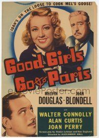 8s003 GOOD GIRLS GO TO PARIS mini WC '39 Joan Blondell on the loose cooks Melvyn Douglas' goose!