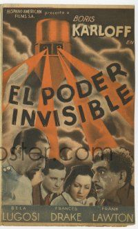 8s371 INVISIBLE RAY 4pg Spanish herald '39 Boris Karloff, Bela Lugosi, different sci-fi art, rare!
