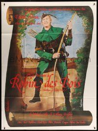 8t593 ADVENTURES OF ROBIN HOOD French 1p R77 full-length Latimo art of Errol Flynn holding bow!