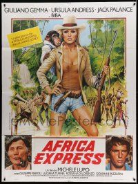 8t594 AFRICA EXPRESS French 1p '75 Ferracci artwork of sexy jungle adventurer Ursula Andress!