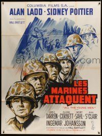 8t599 ALL THE YOUNG MEN French 1p '60 art of Alan Ladd, Sidney Poitier & Korean War soldiers!