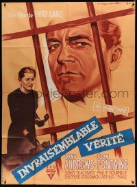 8t617 BEYOND A REASONABLE DOUBT French 1p '57 Fritz Lang, Soubie art of Dana Andrews & Fontaine!