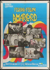 8t395 AMARCORD Italian 1p '73 Federico Fellini classic comedy, colorful art + photo montage!