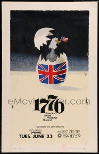 8t042 1776 stage play WC '69 Fay Gage art of bald eagle hatching from egg with British flag!
