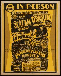 8t068 GIANT CHILLER-DILLER SCREAM SHOW Benton Spook Show WC '60s Dracula, Wolf Man & Frankenstein!