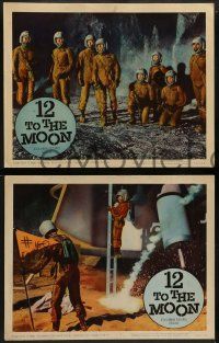 8w631 12 TO THE MOON 4 LCs '60 cool sci-fi images of astronauts and the moon's surface!