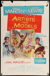 8y055 ARTISTS & MODELS 1sh '55 Dean Martin & Jerry Lewis, Shirley MacLaine