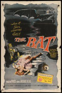 8y068 BAT 1sh '59 art of Vincent Price & sexy fallen girl, when it flies, someone dies!