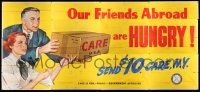 8z044 OUR FRIENDS ABROAD ARE HUNGRY billboard '50s art of a couple with a box of donations!
