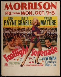 8z055 FOOTLIGHT SERENADE jumbo WC '42 sexy full-length Betty Grable, John Payne, Victor Mature!