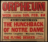 8z070 ORPHEUM local theater jumbo WC '40 Hunchback of Notre Dame & Flying Deuces double bill!