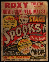 8z074 SPOOKS ON THE LOOSE Spook Show jumbo WC '50s Vampire Bat Girl, beautiful girl burned alive!