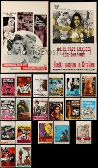 9a284 LOT OF 23 FORMERLY FOLDED 14X22 BELGIAN SEXPLOITATION POSTERS '60s-80s sexy images w/nudity!