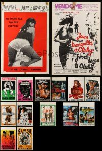 9a293 LOT OF 17 FORMERLY FOLDED 14X21 BELGIAN SEXPLOITATION POSTERS '70s-90s sexy images w/nudity!