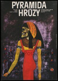 9b290 YOUNG SHERLOCK HOLMES Czech 12x17 '85 Spielberg, Tomanek art of skull-headed Egyptian woman!