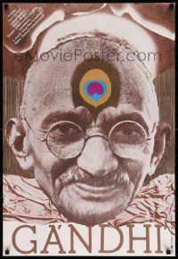 9b242 GANDHI Czech 23x33 '82 Attenborough, Kingsley, image of Mahatma Gandhi, art by Teissig!