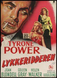 9b325 NIGHTMARE ALLEY Danish '49 art of Tyrone Power with cigarette, Joan Blondell, Coleen Gray