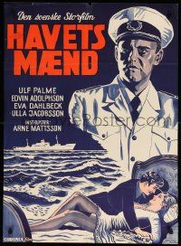 9b335 ROLLING SEA Danish '54 Barande Have, romantic artwork of couple & ship at sea!