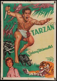 9b059 TARZAN Egyptian poster 1960s cool jungle action art of Tarzan, Jane & wild animals!